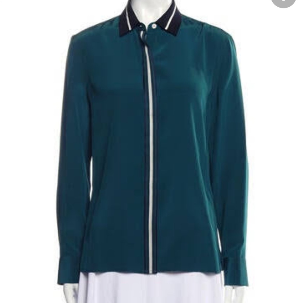 rag & bone Teal Button-Down Shirt with Black Contrast Collar